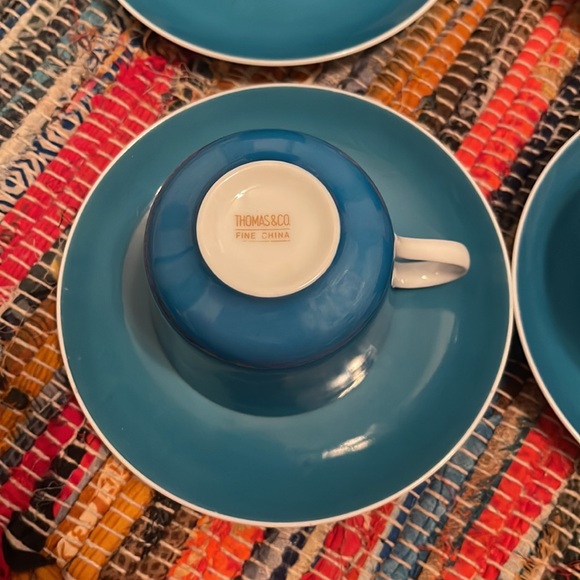 Set of 4 Vintage Thomas & Co. Fine China Turquoise Sheba Tea Cup and Saucer - Picture 4 of 5